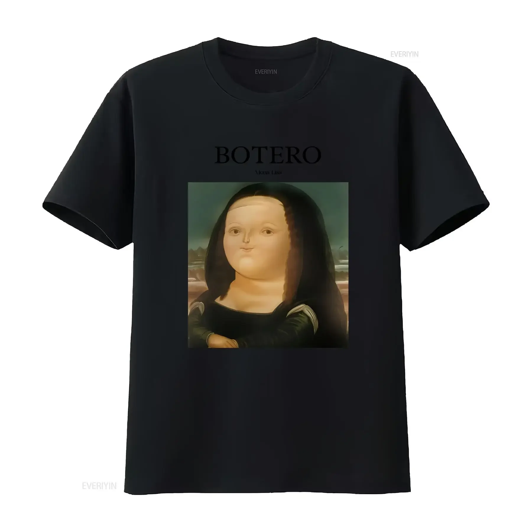 Mona Lisa Botero T Shirt Art Painting Fauvism Impressionism vintage Washed Top For Everyday Wear Stretched Casual Stylish