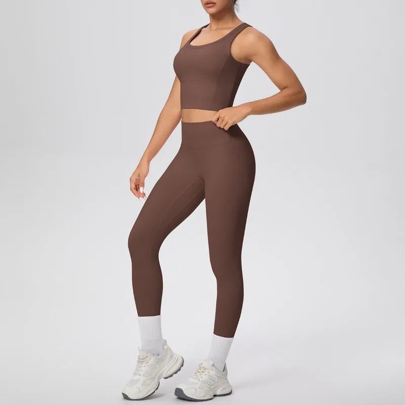 

Женский бесшовный комплект для йоги из 2 предметов, жилет и брюки, спортивный костюм, облегающий спортивный костюм с высокой талией и подъемом бедер, спортивный комплект для фитнеса и спортзала