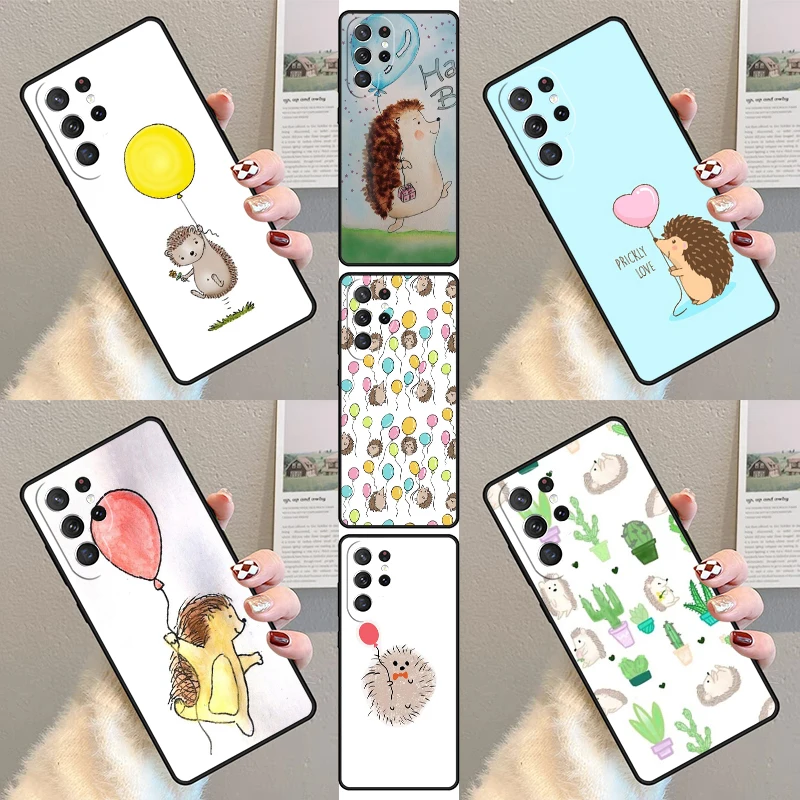 Hedgehog and Balloon Phone Case For Samsung Galaxy S23 S21 S20 FE S24 S22 Ultra Note20 S10 S9 S8 Plus Silicone Cover