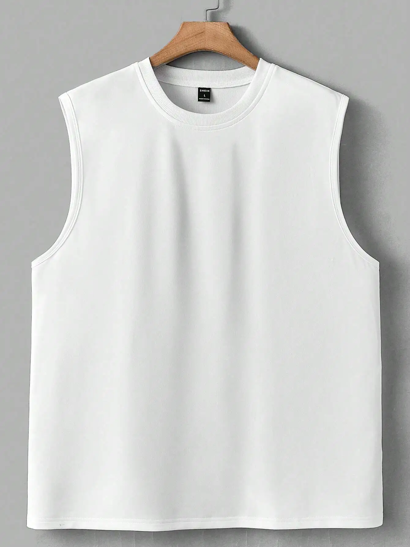 Men's Plain White Sleeveless Round Neck Tank Top for Casual Wear