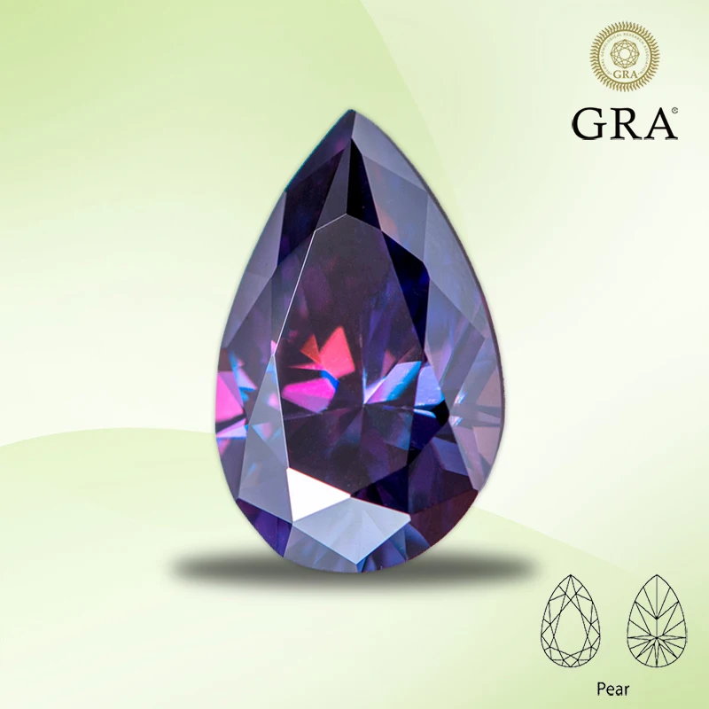 Moissanite Lab Grown Diamond Imperial Purple Color Pear Cut Gemstone for Advanced Jewelry Making Materials with GRA Certificate