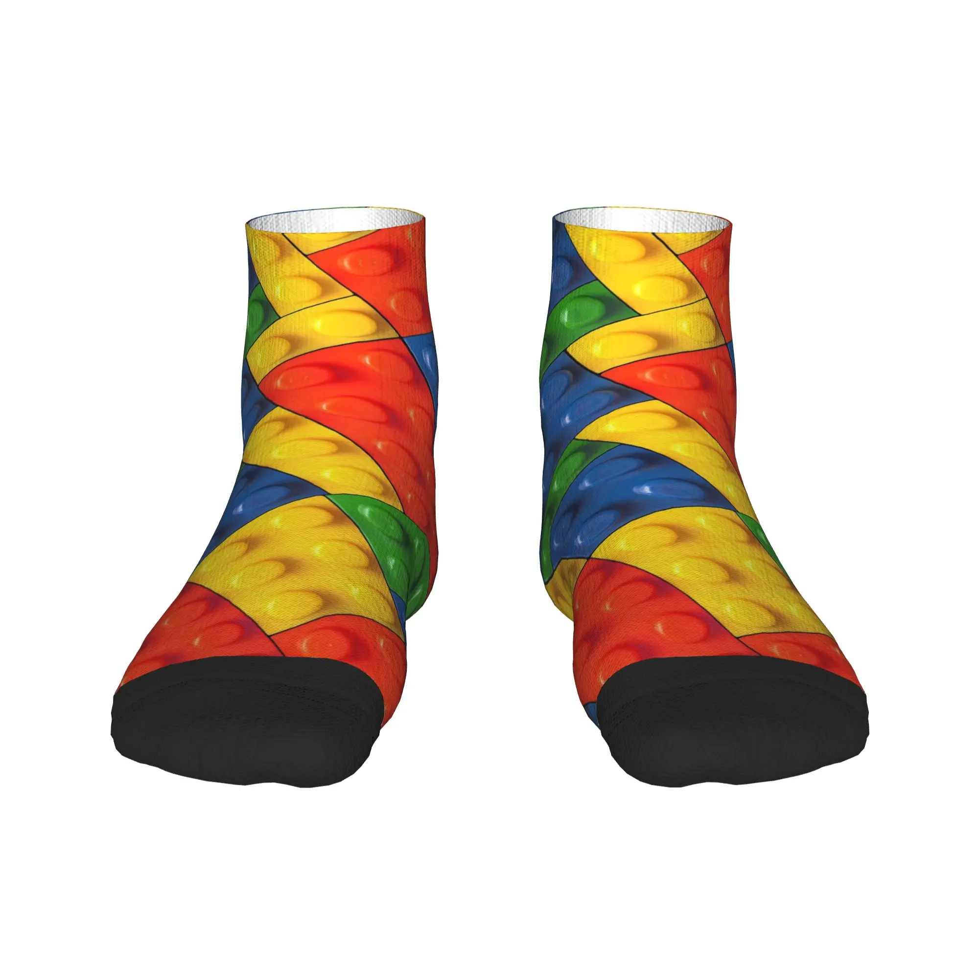 Men Socks Diagonal Primary Color Building Blocks Pattern Korean Quality Soft Ankle Sock Summer  Graphic Cycling Non Slip Socks