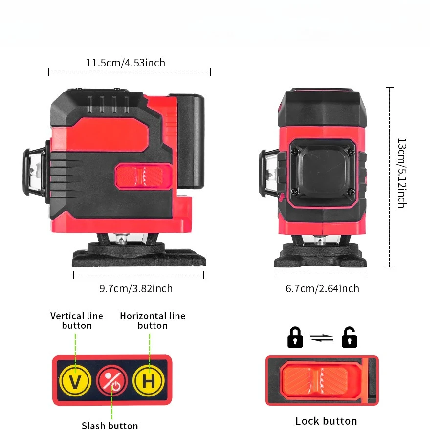 12-Wire Red High-precision Laser Level, Wall-to-floor Portable Induction Switch Rotatable Base Laser Levels