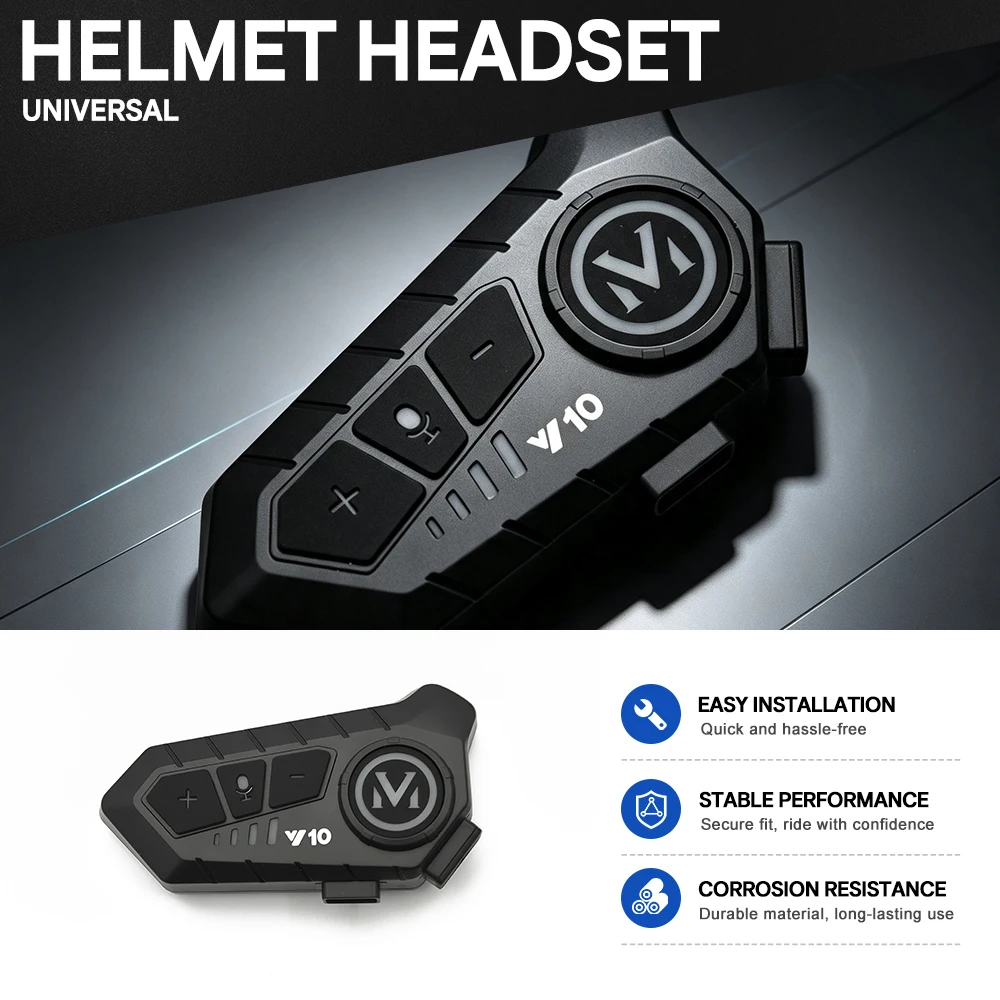 Y10 Motorcycle Helmet Bluetooth 5.3 Intercom Headset, 300M 2‑Rider, CVC+DSP, Waterproof Motorbike Interphone