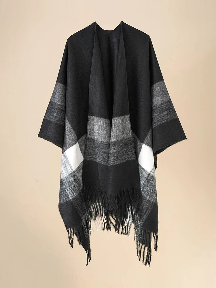 Imitacja kaszmiru Zimowe warstwy Poncho Dla Kobiet Mężczyzn Szalik z frędzlami Ciepły Kobieta Mężczyzna Capa Para Mujer Pashmina Scarve Wrap Shawl