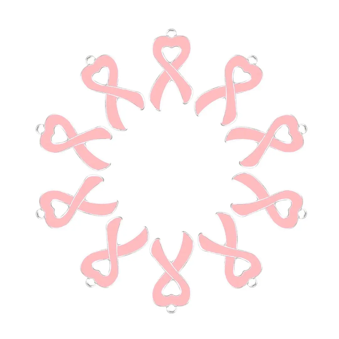 30pcs Pink&hot pink Ribbon Breast Cancer with rhinestone Charms for DIY Jewelry Making