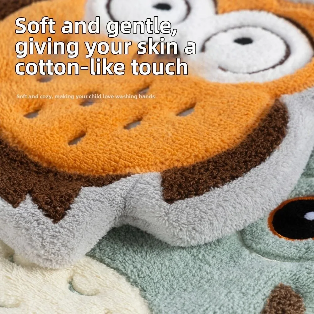Soft Owl Hand Towels Super Absorbent Cute Cartoon Design Kitchen Handkerchief Thickened Coral Fleece Cleaning Cloth Kitchen Home