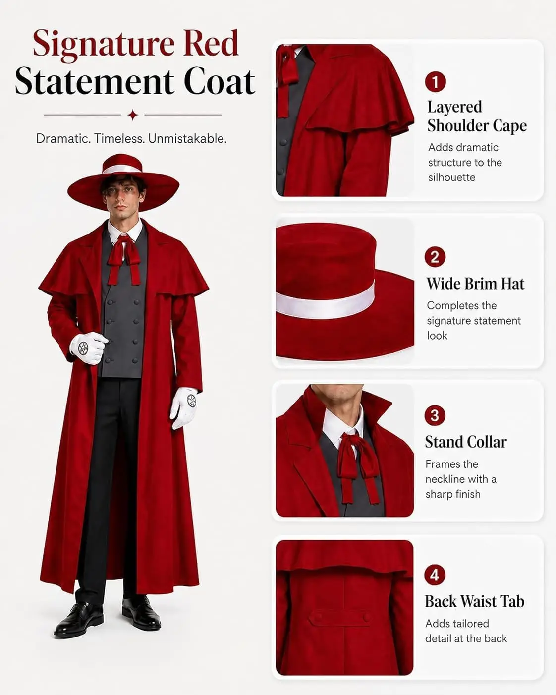 Anime Alucard Cosplay Costume Men's Anime Vampire Cosplay Costume Red Long Coat Outfit with Hat Vest Shirt Pants view 5