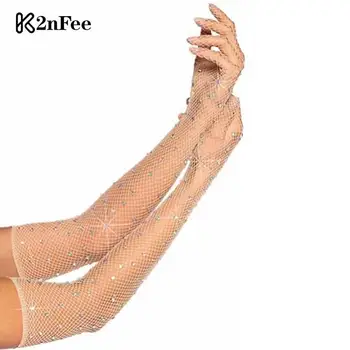 ラインストーン付きの伸縮性のあるラインストーンメッシュグローブ,フラッシュ,電子釣り用アクセサリー