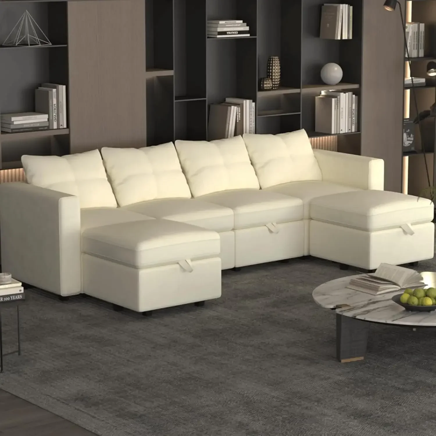 

Sectional Couches Modular Sofa with Storage Ottomans Sectional Sofa Couches Modular Couch Sofa Polyester Beige