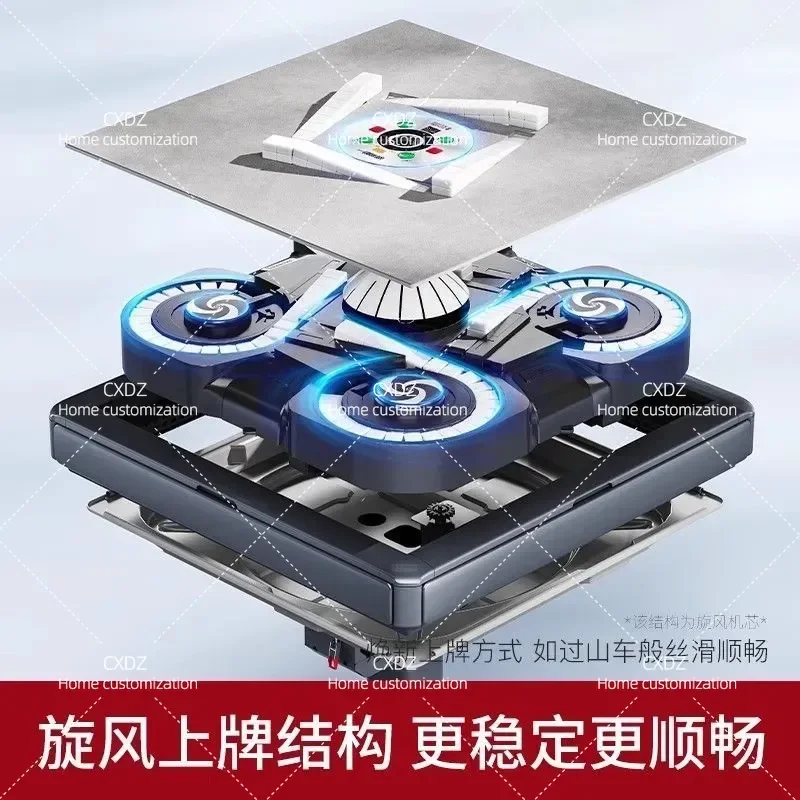 Automatic Rotary Mahjong Table Foldable Design with Oblique Mouth Card Slot and Free Push Card Function for Home