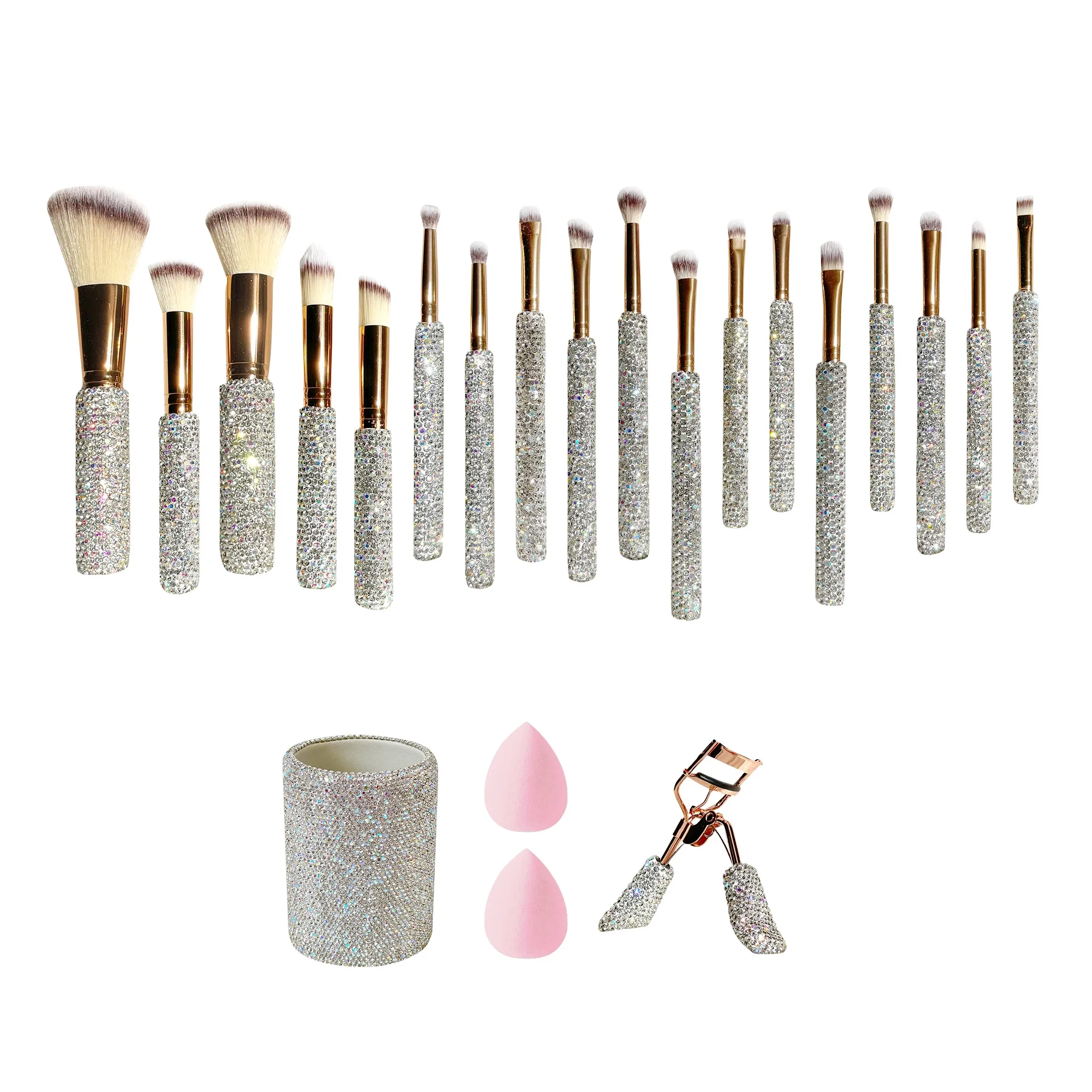 Rhinestone Glam Crystal Diamond 28pc Essentials Collection Makeup Brush Set Gifts for Woman Unique Bling Makeup Brushes