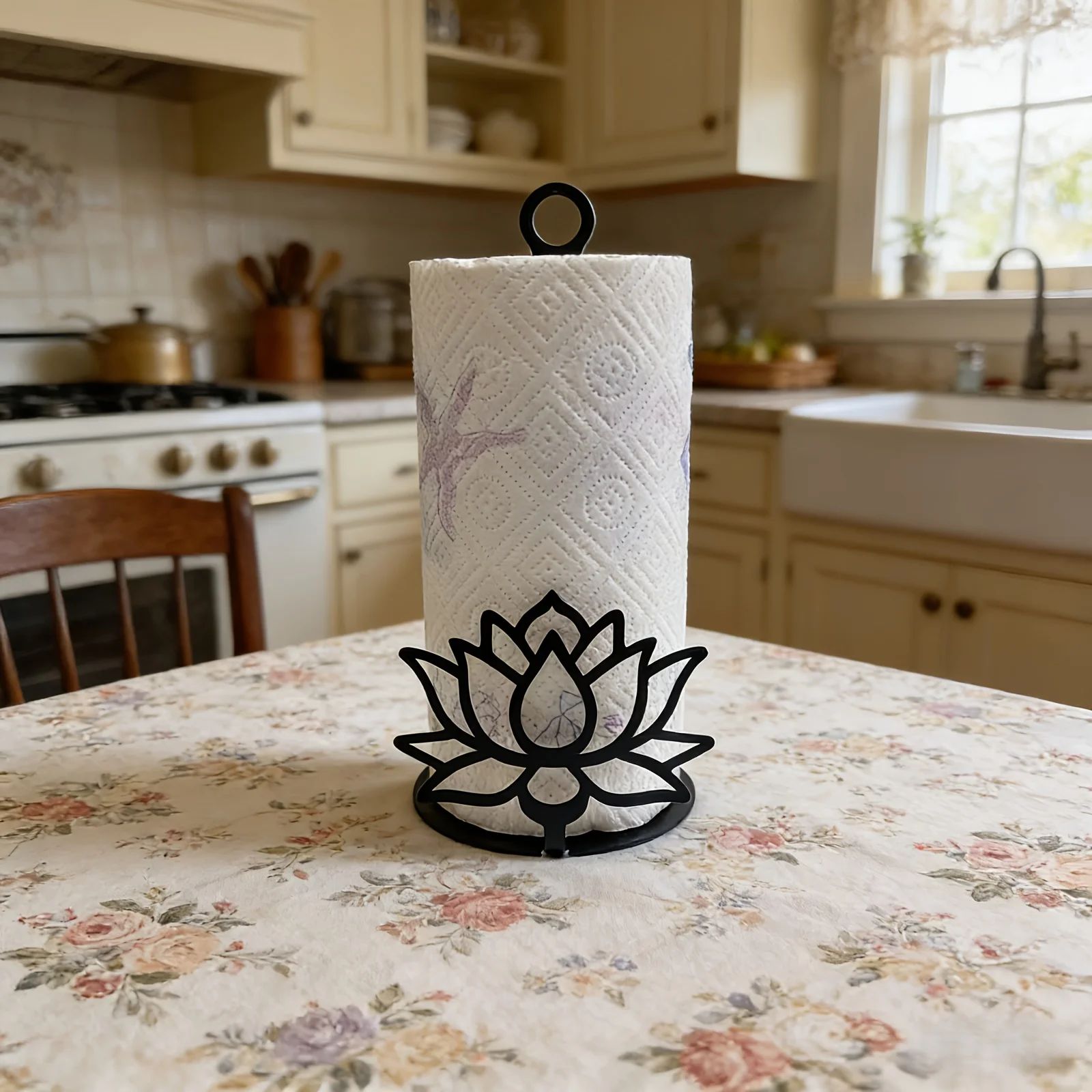 suporte-de-papel-de-cozinha-em-ferro-forjado-preto-com-design-de-lotus-adequado-para-bancadas-de-cozinha-domestica-armazenamento-robusto