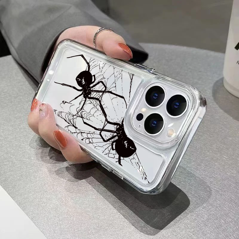 Case For iPhone 17 Cases iPhone 16 Pro Max Case Spider Pattern Clear Crystal Case For iPhone 16 Plus 15 14 13 12 11 17 Air Cover