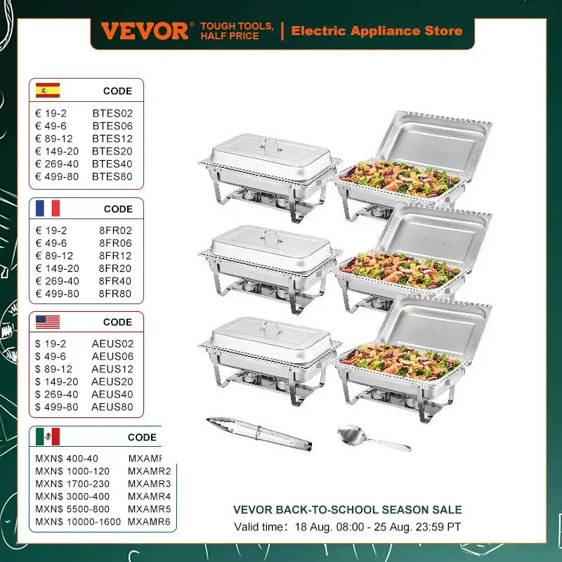 Folding VEVOR Stand Pans Buffet Warmer Packs Chafing 8QT