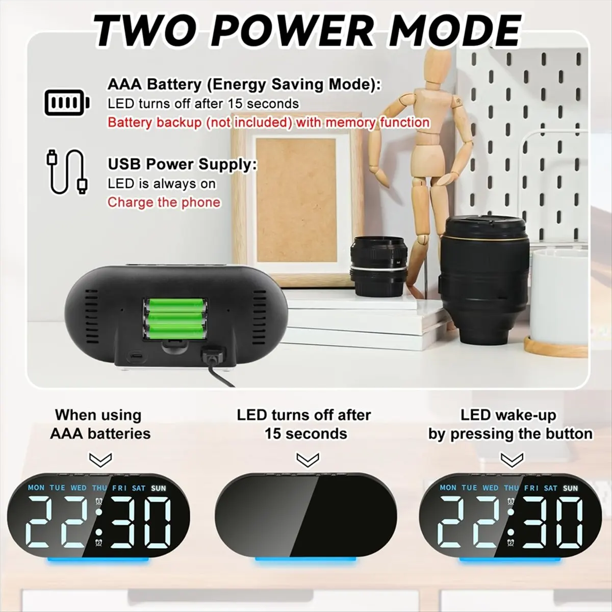 Compatible Alarm Clock Digital Radio-Controlled Clock with LED Display,Digital Alarm Clock,Night Light,Snooze,Table Clock Green