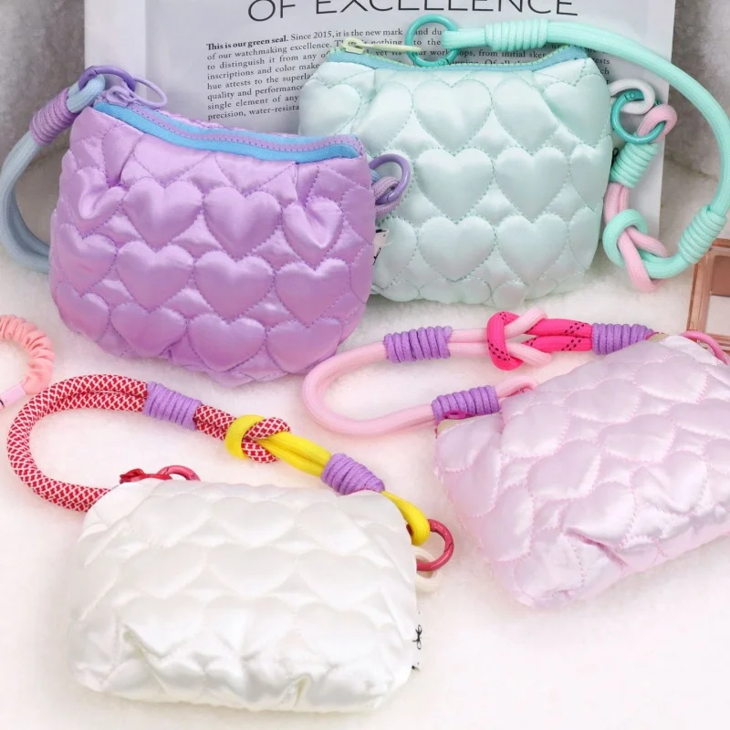 Creative Love Heart Padded Coin Purse Handheld Korean Style Cloud Cosmetic Bag Makeup Organizer Wallet Small Item Bag Student