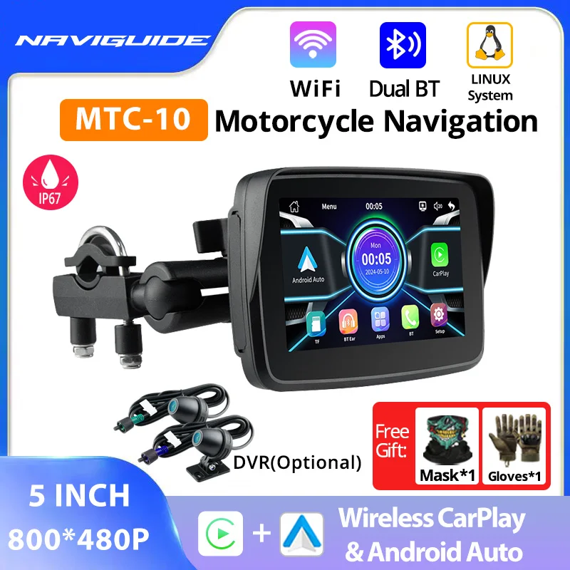 

NAVIGUIDE 5 inch MTC-10 Carplay Display Screen Portable Motorcycle Android Auto Dual BT WIFI MOTO Navigation Speed 800*480