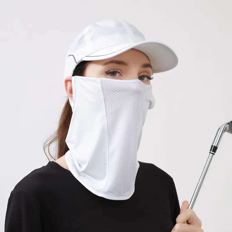 Maschera per la protezione solare in nylon estivo, sciarpa resistente ai raggi UV in rete traspirante da Golf con garza appesa all'orecchio di seta del ghiaccio
