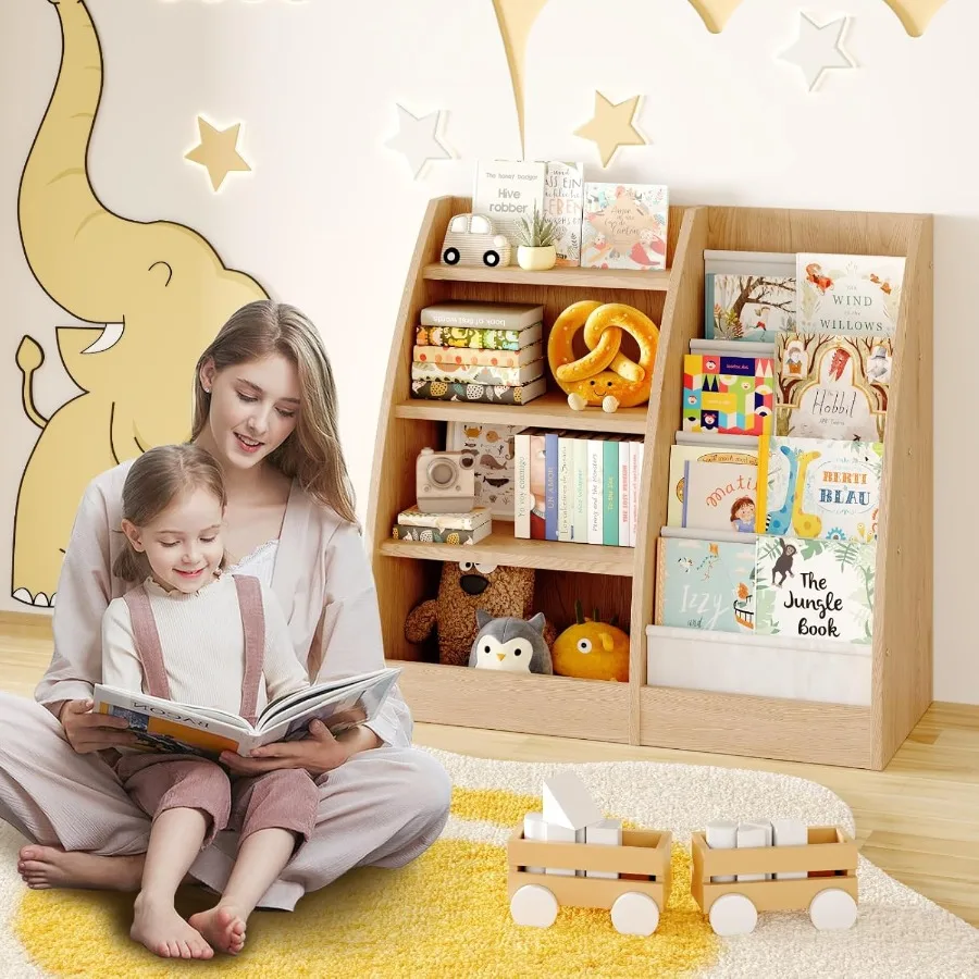 4 Tier Bookshelf with 4 Layer Design for 's Rooms Wooden 's Bookcase for Baby Storage and Toy Organization Toddler Bookshelf as