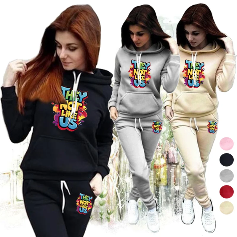 

They Not Like США, женский комплект спортивной одежды, осенняя толстовка с капюшоном, комплект из двух предметов, повседневная толстовка с капюшоном, пуловер и брюки