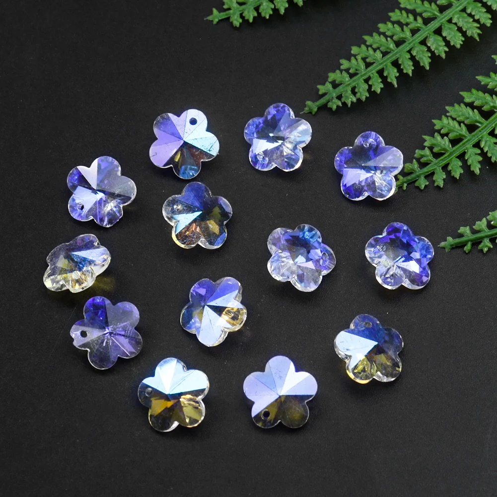 10PC Rainbow AB Color Laser Faceted Prism Glass Flower Crystal Pendant Spacer Bead Suncatcher Charm Dangle Bracelet Jewelry Part