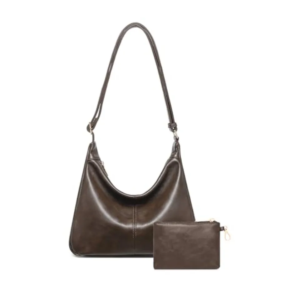 

Комплект из 2 сумок для женщин: мягкая сумка-хобо из веганской кожи, сумка через плечо, осенняя коричневая сумка-тоут 2025