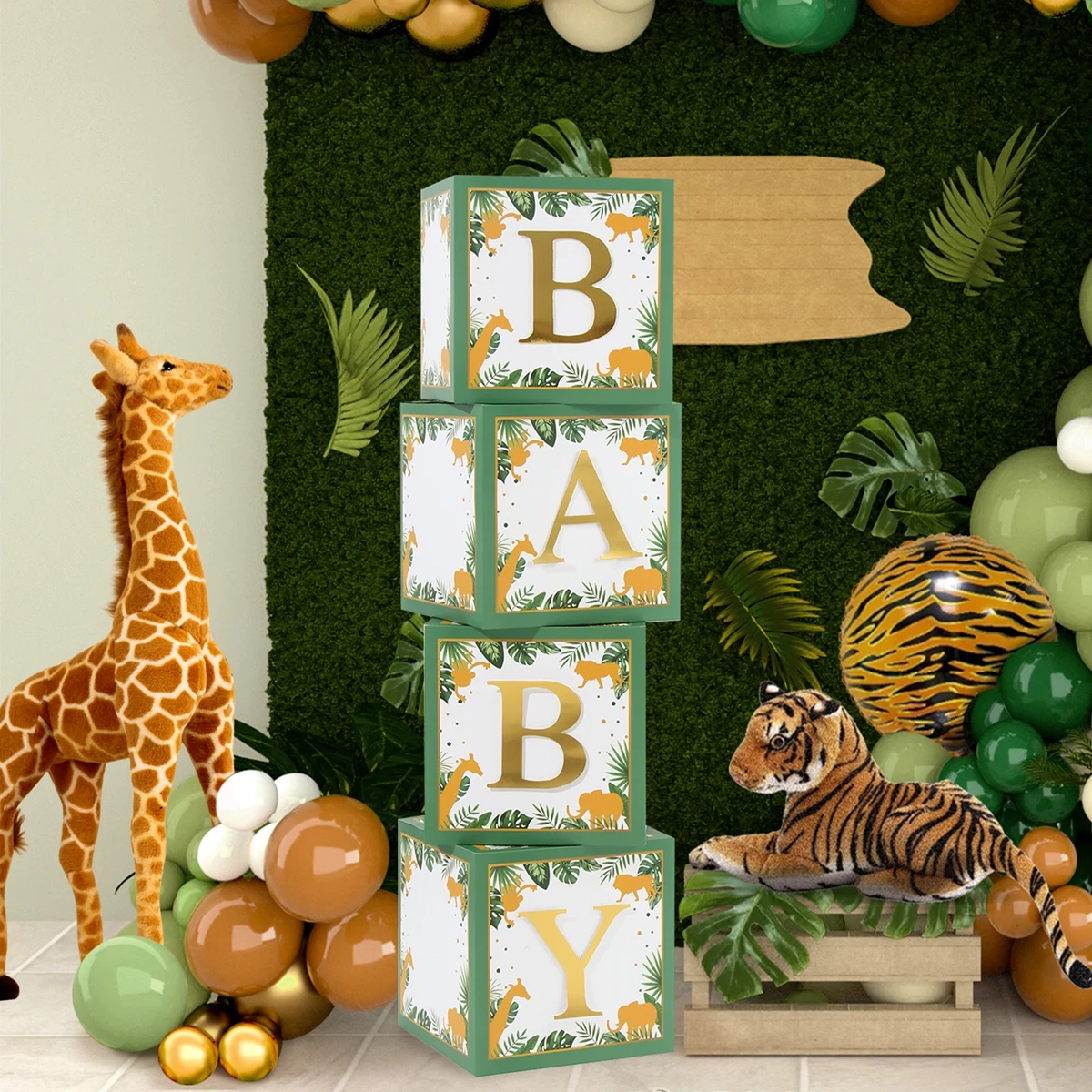 Baby Shower Letter Box 1st Birthday Party Decoration Kids Jungle Safari Birthday Green Forest DIY Balloon Box Decor