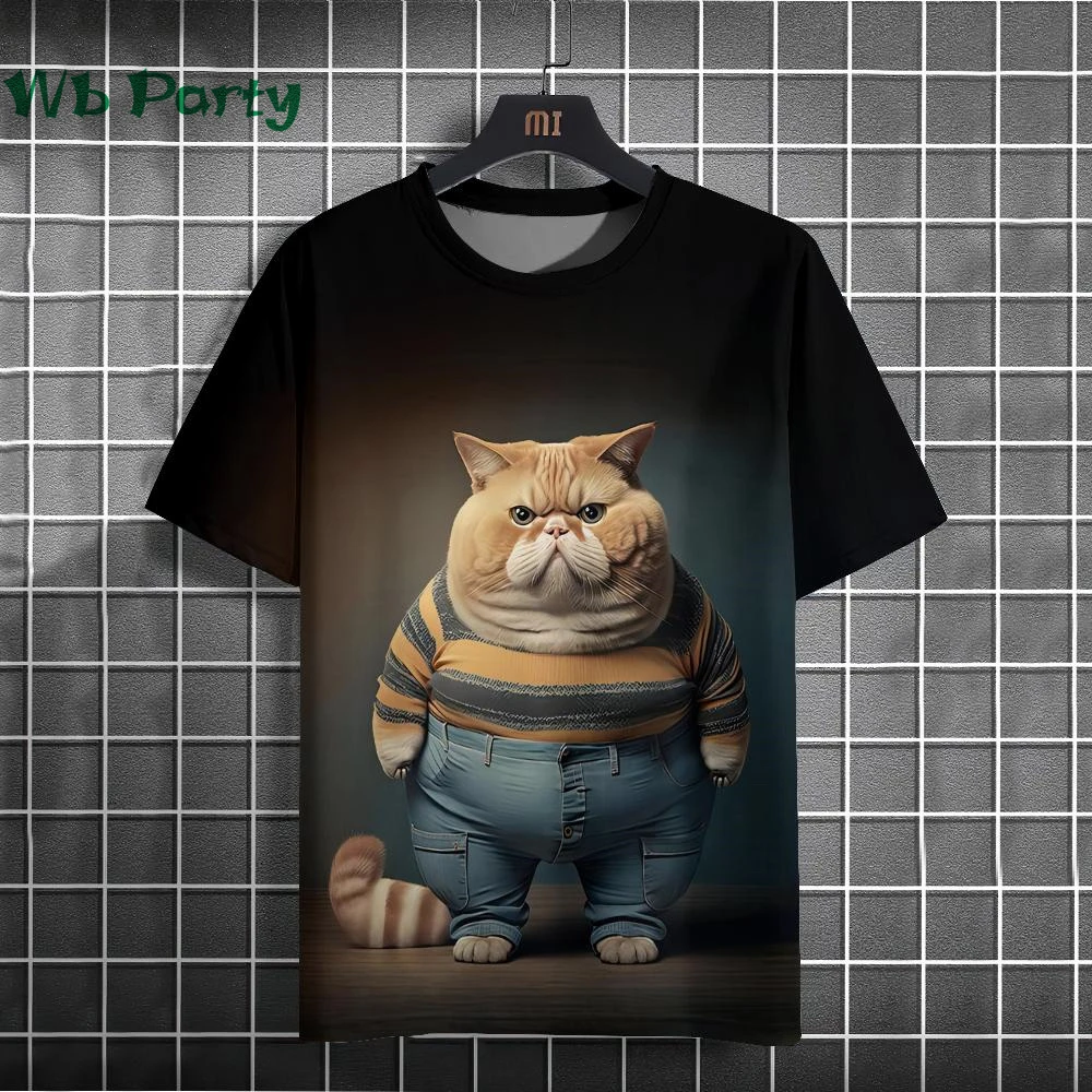 Cat Print T-shirts for Men Casual Short Sleeved Tee Oversized Mens Clothing Men's Funny T-shirt Animal Print Graphic T shirts