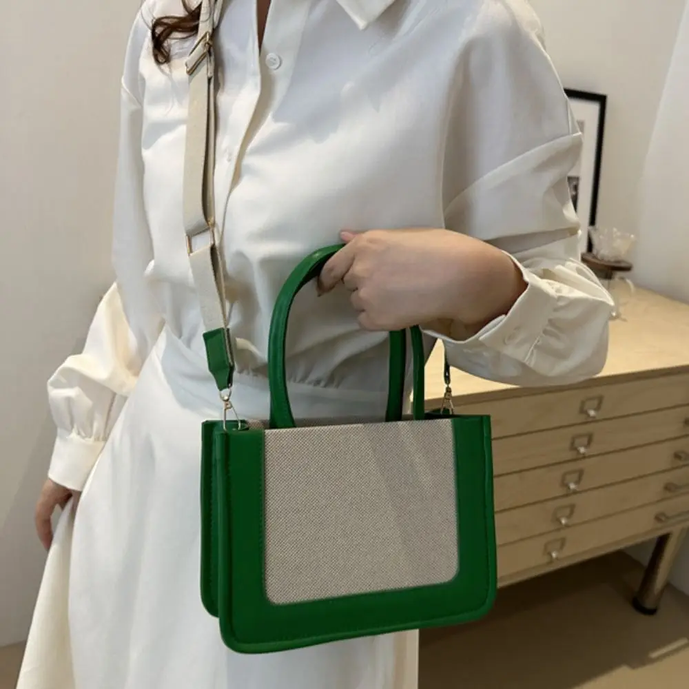 

Beach Elegant Splicing Color Handbag Square Leisure Woven Shoulder Bag Top-Handle Commuting Grass Woven Crossbody Bag Lady