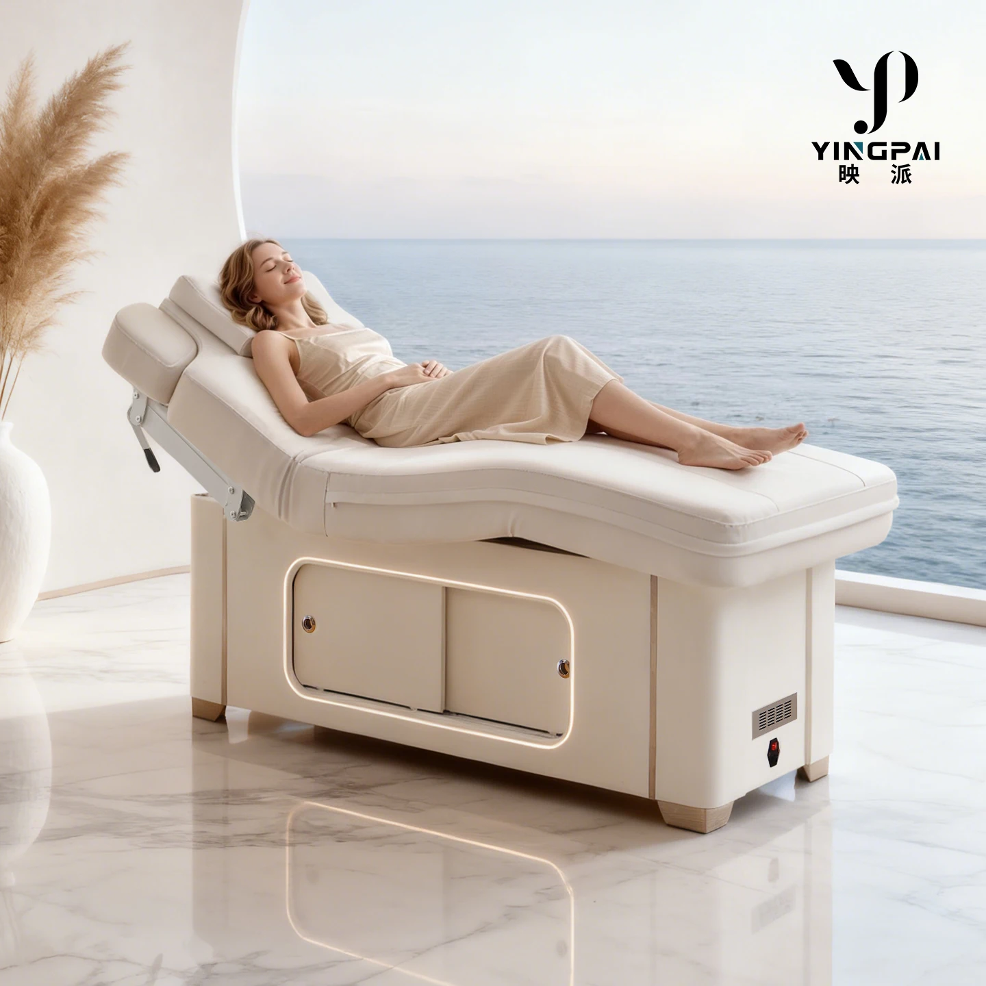 Hot Sale Luxury White SPA Bed for Beauty Salon Modern Design Easy Adjustable Electrical Beauty Bed with 2 Motor Wooden Base