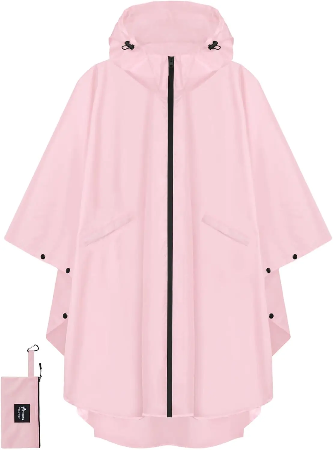 

Waterproof Hooded Rain Poncho with Pocket & Zipper for Adults, Lightweight Raincoat Men Women