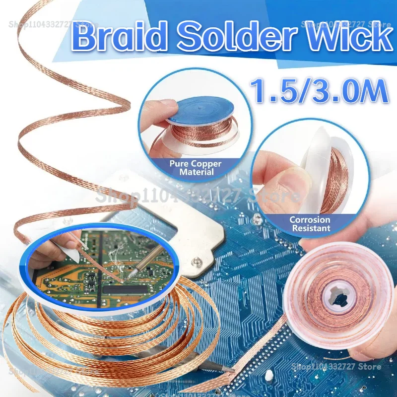 

1.5/3.0M Copper Welding Wire Desoldering Mesh Braid Tape Welding Point Solder Soldering Tool of Electronic PCB Circuit Board