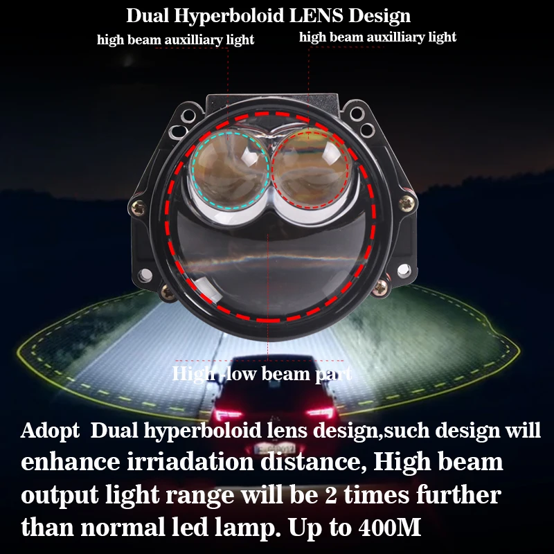 LKA 3.0 inch 73W  Bi LED Lenses for Car Headlight H4 H7 9005 9006 Lens Projector Headlight With Angel Eyes Shroud Auto Ice Lamp