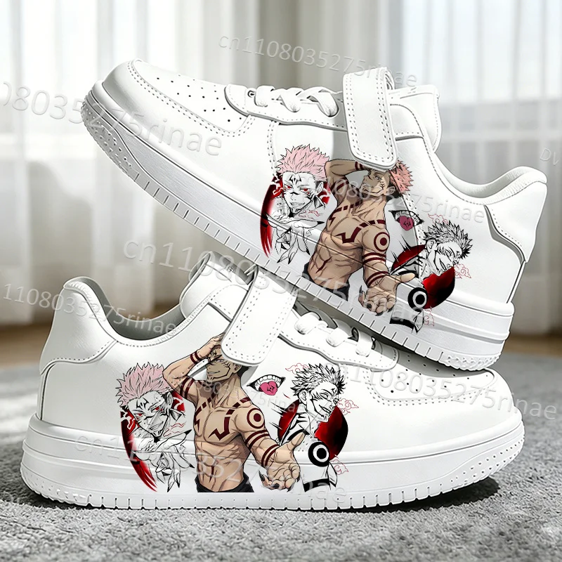 Ryomen Sukuna Anime Art Pattern Print Kids White Sneakers Four Seasons Universal Boys Girls Daily Footwear Ships in 24