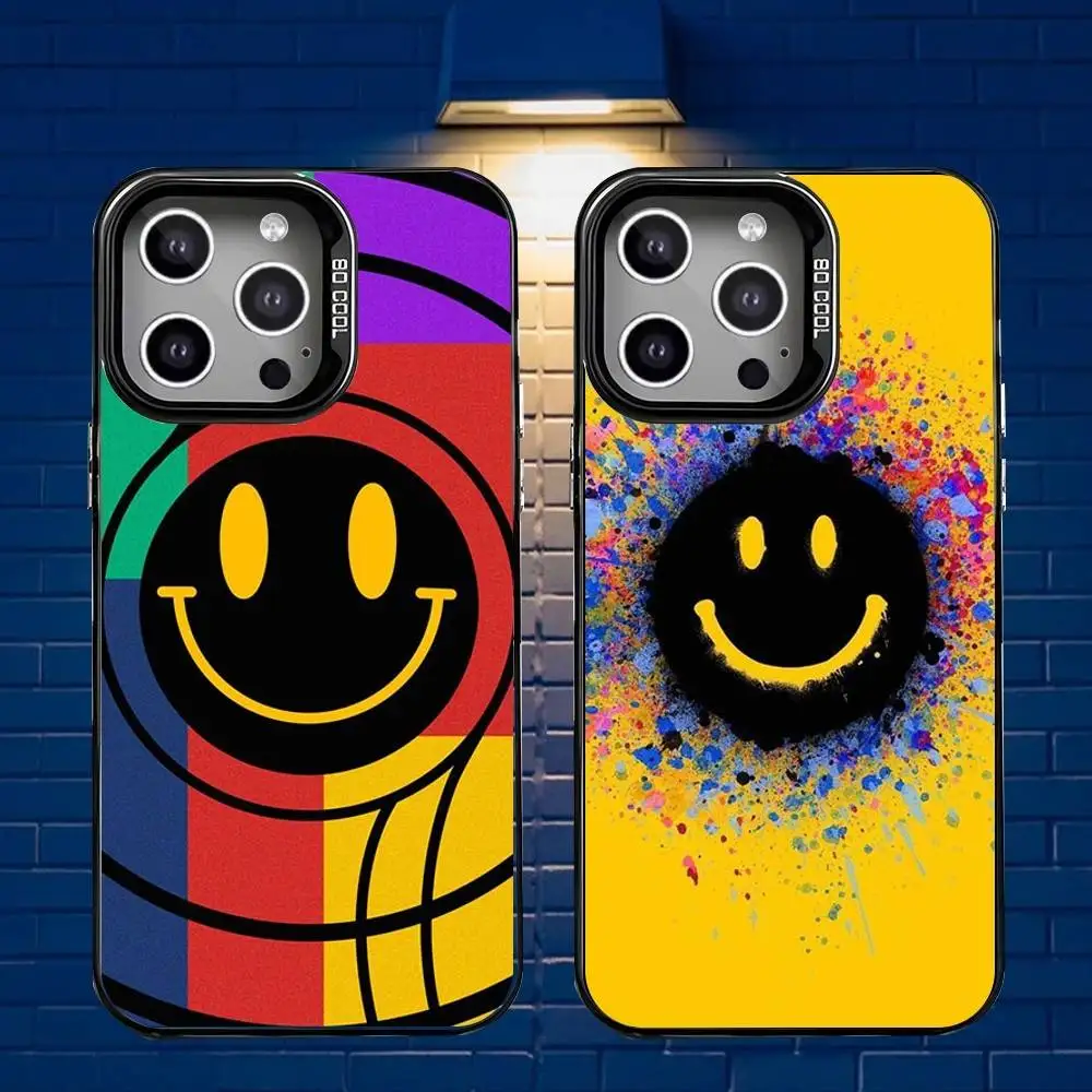 

Luxury Smiling Face Phone Case For iPhone 16,15,14,13,12,11,Mini,Pro,E,MAX Gray Matte Silicone Black Cover
