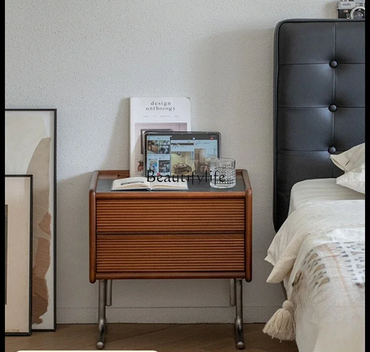 

12Vintage Bedside Table Solid Wood Rock Board Storage Cabinet
