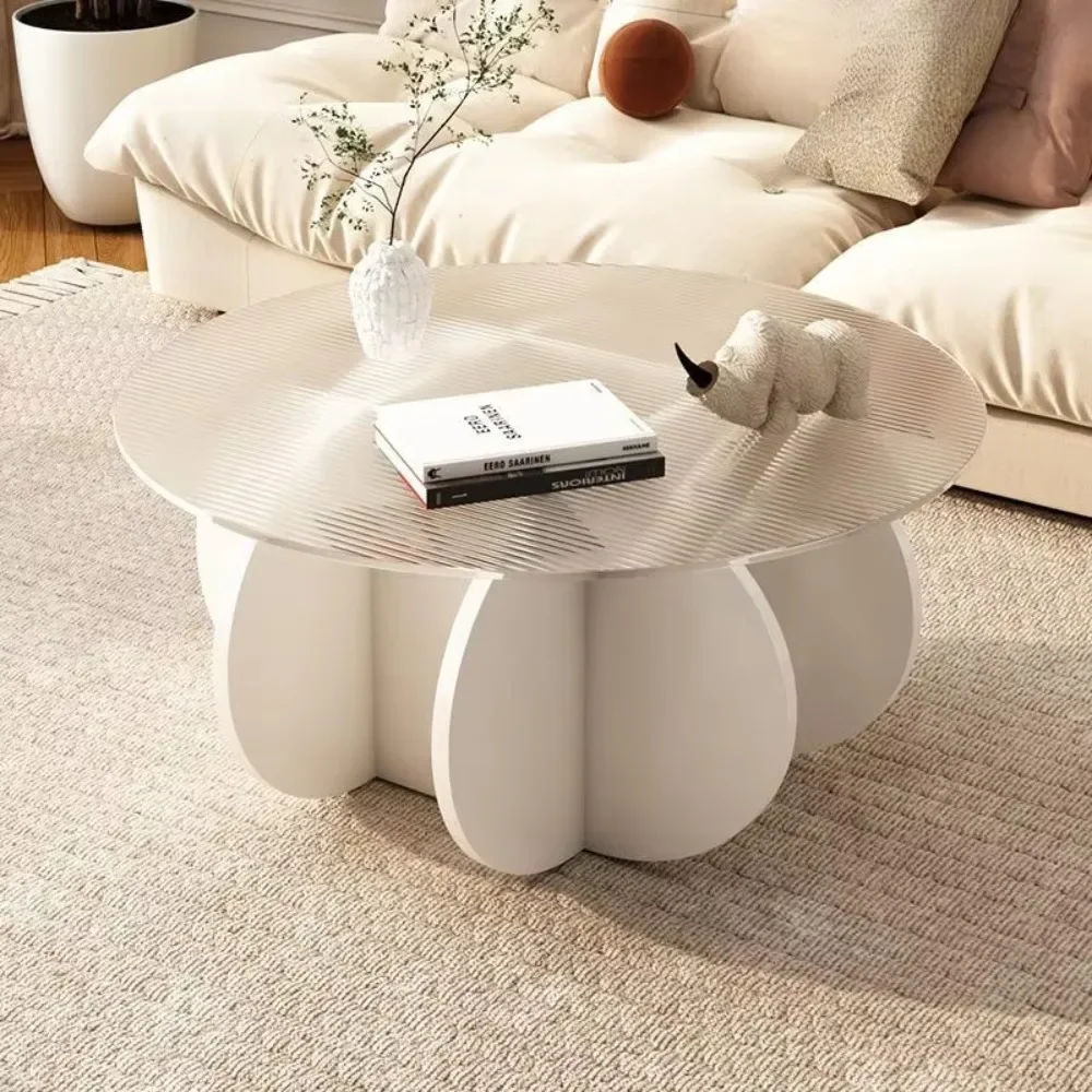 Modern Glass Coffee Table Tempered Glass Top Living Room Center Table Wooden Base Minimalist Round Tea Table Home Furniture