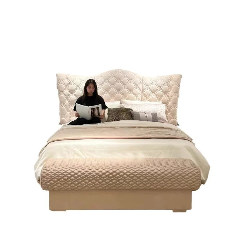Double bed Italian minimalist modern light luxury high back wedding bed double bed fabric leather