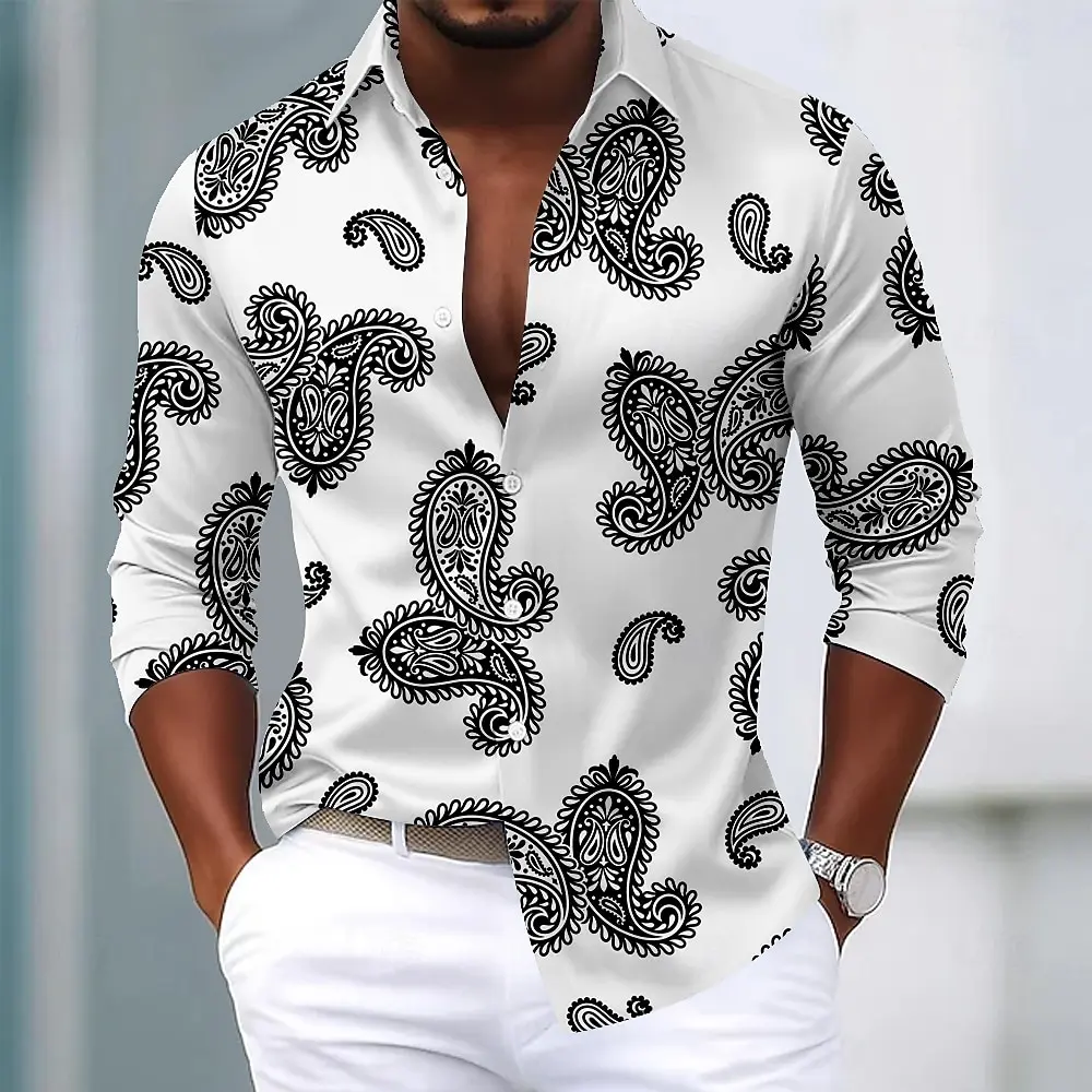 Men's 2025 Long Sleeve Shirt Paisley Floral Print Ethnic Shirt Autumn Winter Streetwear Casual Comfort Polyester Slim Fit Shirts