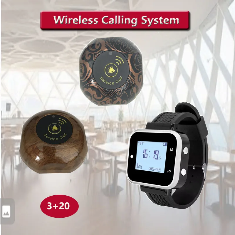 QWICALL 20 Calling Buttons 3 Watch Pager Receiver Restaurant, Cafe, Bar Call Bell Wireless Guest Calling System