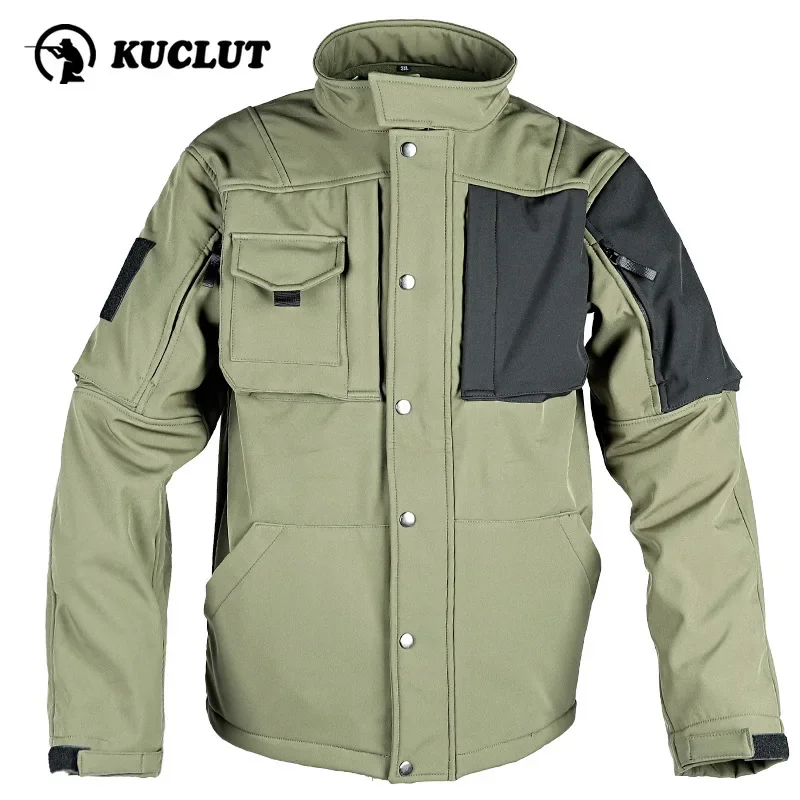 

Autumn Winter Combat Jacket Men's Outdoor Fleece Warm Jacket Shark Skin Soft Shell Warm Water-resistant Windproof Assault Suit