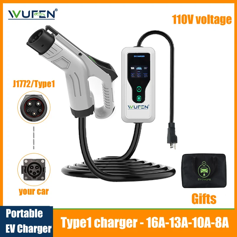 

Портативное зарядное устройство WUFEN J1772, US 5-15plug GBT 16A 3.5KW 5M EV зарядное устройство для BYD, Tesla, Kia, BMW и Stellanti
