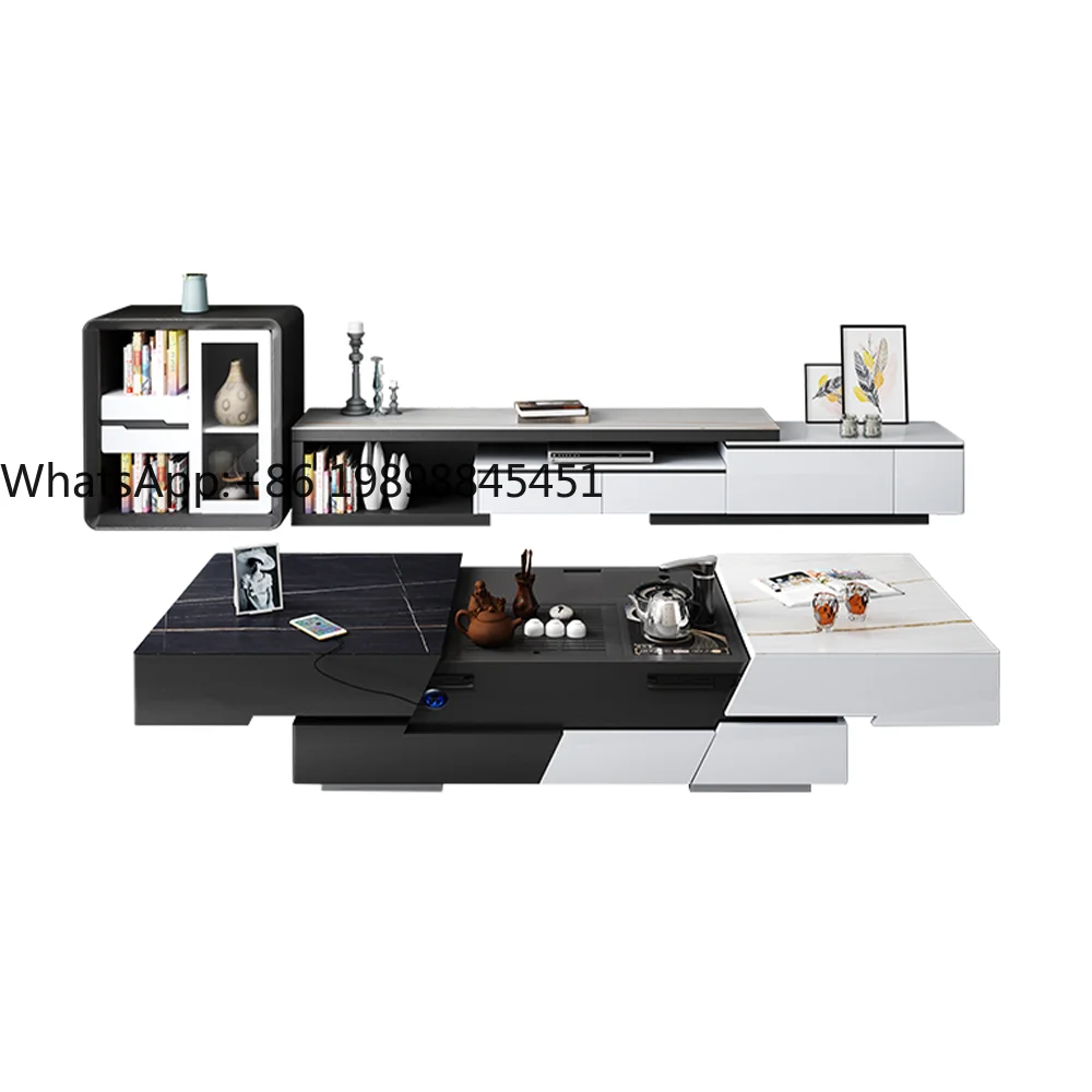 

Multi-function Rectangle Space Saving Smart Furniture White with Boiling Kettle Furniture Living Room Coffee Table TV Stand Set