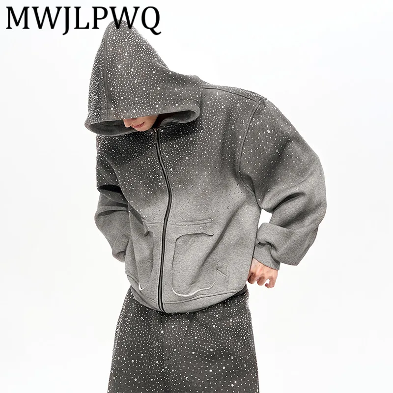 

MWJLPWQ Высококачественная толстовка с капюшоном со стразами для мужчин, зимняя утолщенная серебряная уличная флисовая шикарная толстовка с капюшоном для пар 12789
