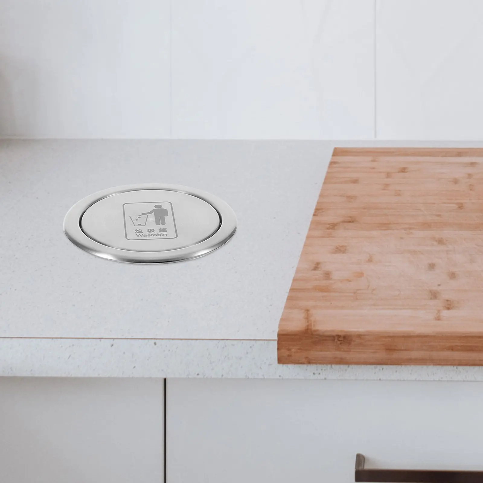 

Stainless Steel Embedded Trash Bin Swing Lid Drop-in Countertop Recessed Garbage Can Kitchen Cabinet Waste Bin Modern Built-in