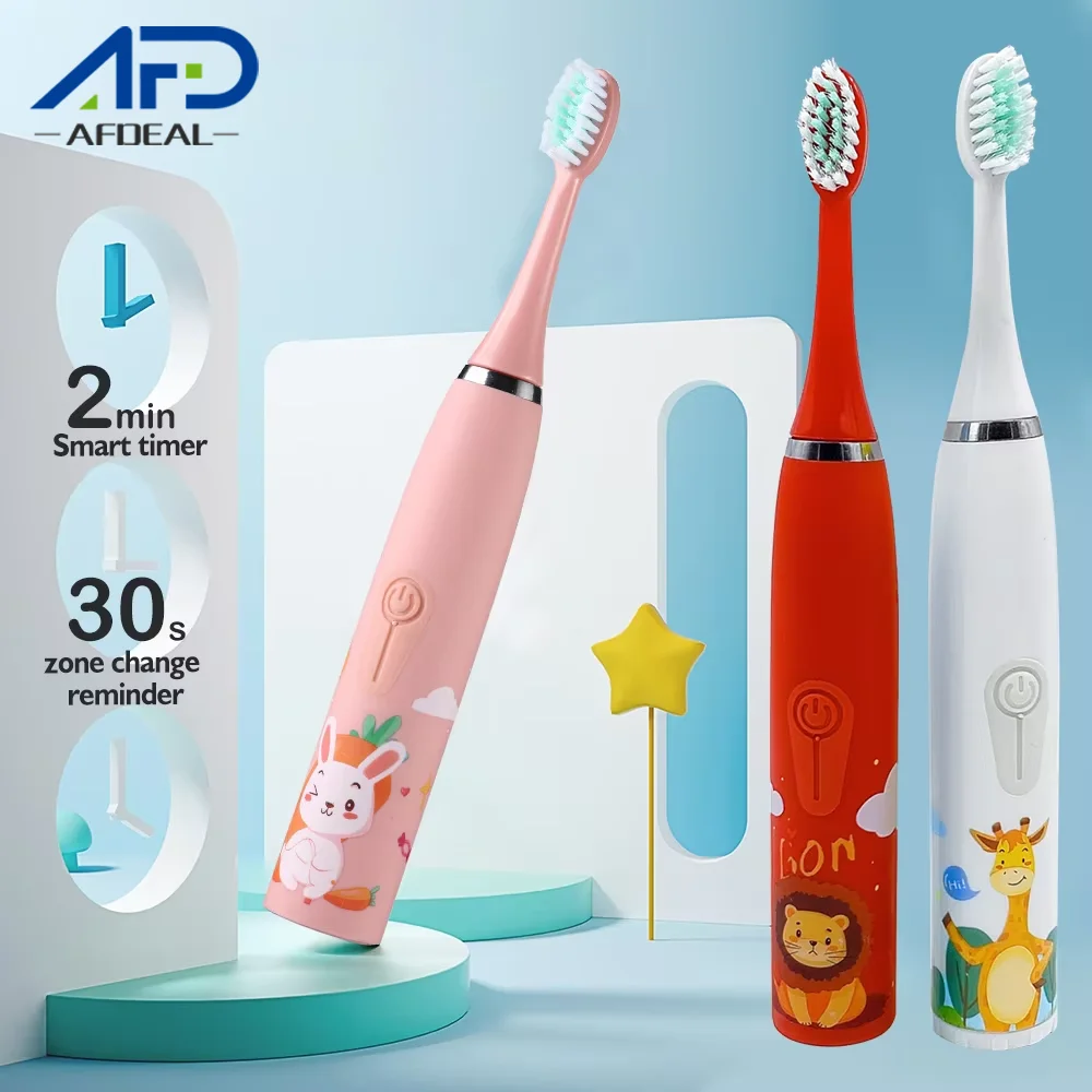 Children's Electric Toothbrush Sonic Toothbrush Soft Bristled Cartoon Toothbrush 4 Mode Waterproof Kids With Cleaning brush