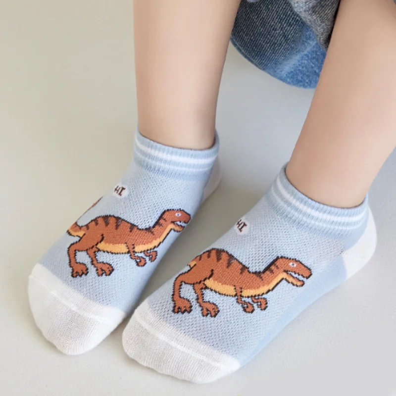 Calcetines con patrón de dinosaurio para niños, medias cómodas y transpirables, informales, 5 pares