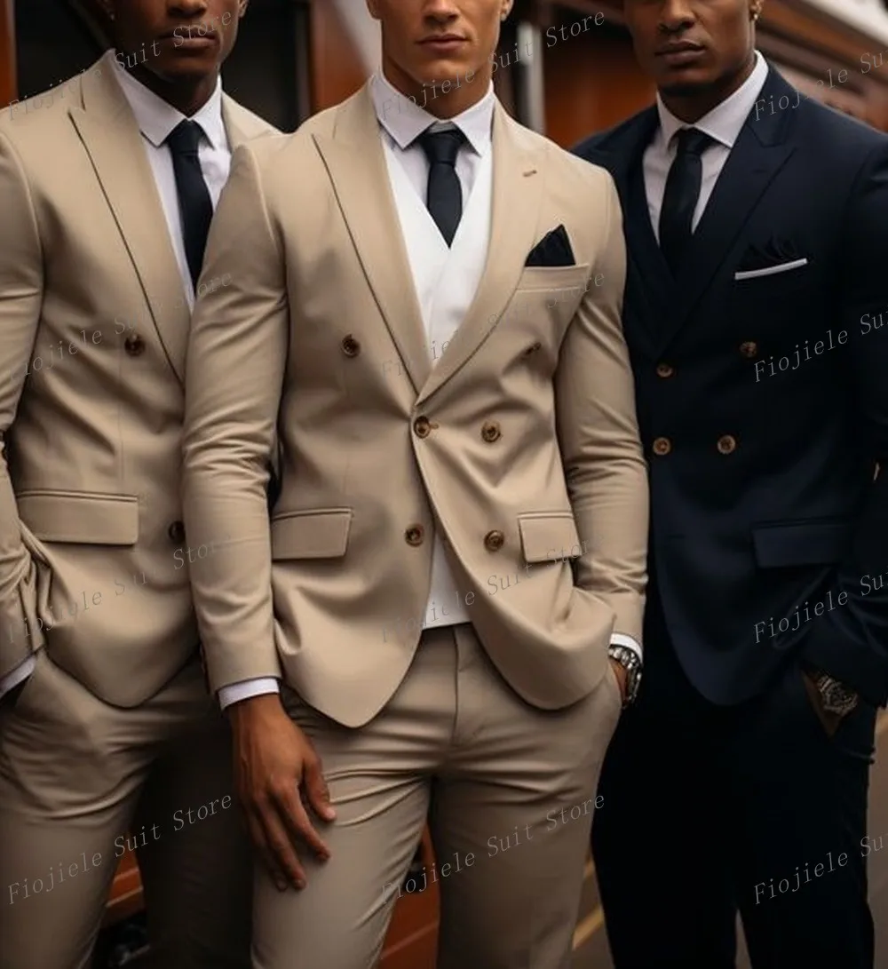 

New Male Khaki Business Formal Occasion Tuxedos Groom Groomsman Wedding Party Prom Men Suit 2 Piece Set Blazer Pants