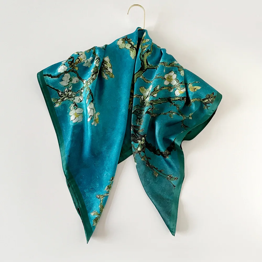 90cm Pure Silk Scarf for Women, Printed Headscarf, European and American Cross-border Retro Large Square Scarf Wholesale